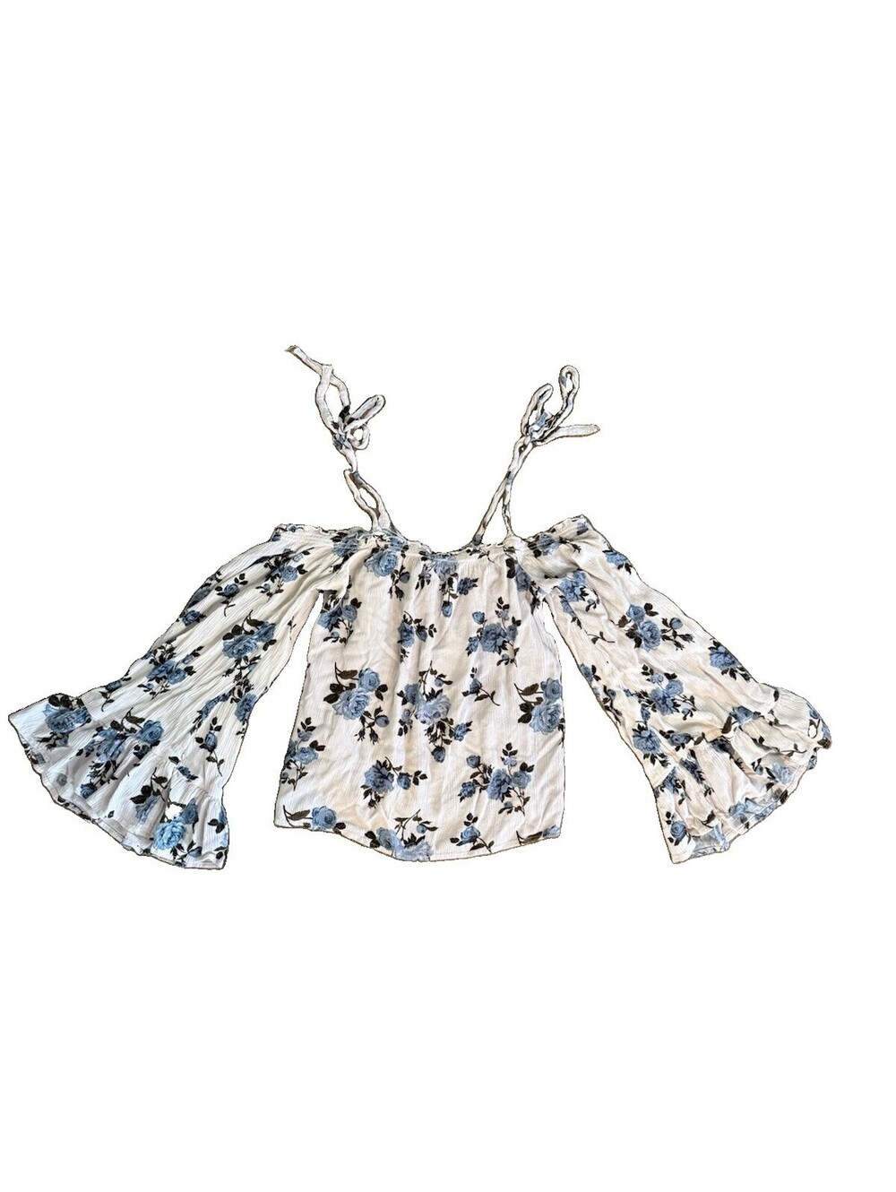 Blouse | Womens | American Eagle | Small | White Blue Floral | Off Shoulder Tank